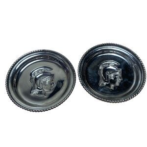 Set of 2 Roman Soldier Mercury Glass Coasters – Vintage Barware!